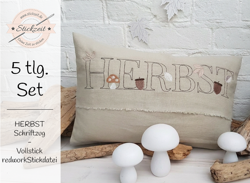 HERBST Schriftzug -  Vollstick redwork Stickdatei